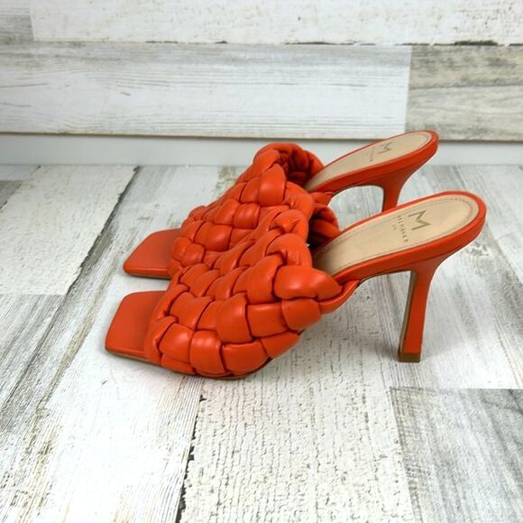 Marc Fisher Womens 7 Dakina Orange Woven Leather Square Toe Heeled Sandals NEW - Picture 4 of 9